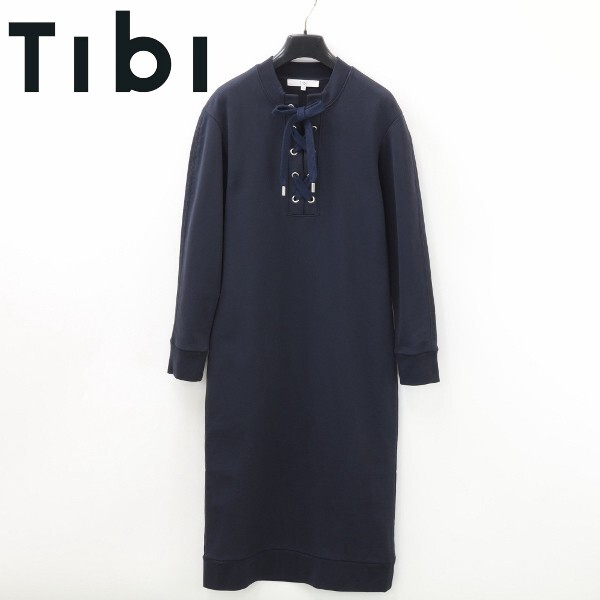 【KA93】美品◆Tibi ティビ レースアップ スウェット ワンピース 紺 ネイビーポリエステル XXS拍卖