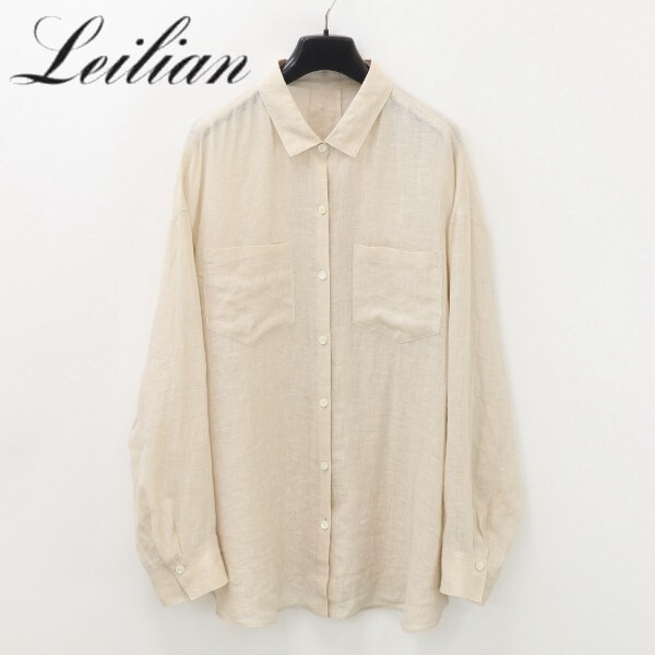 【KA158】◆Leilian レリアン シアー リネン100% シャツ トップス ライトベージュ 13+ 大きいサイズ拍卖