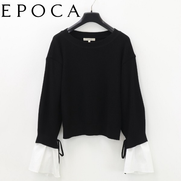 【KA143】美品◆EPOCA エポカ レイヤード リボン プルオーバー トップス ブラック × ホワイト 40拍卖
