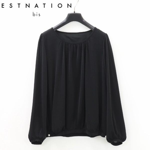 【KA141】美品◆ESTNATION bis エストネーション ビス シアー袖 ギャザー ブラウス トップス 黒 ブラック 38拍卖