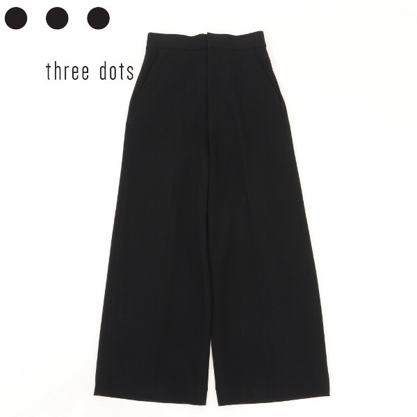【KA168】美品◆three dots スリードッツ 起毛 スラックス ワイド パンツ 黒 ブラック XS拍卖