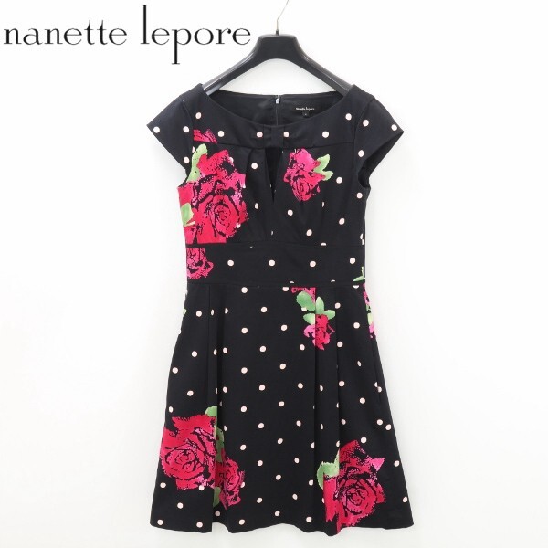 【KA204】美品◆nanette lepore ナネットレポー 花柄 フラワー ワンピース 黒 ブラック 4拍卖