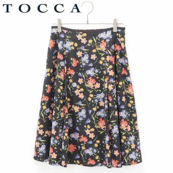 【KA190】美品◆TOCCA トッカ 花柄 フラワー タック フレア スカート 黒 ブラック 0拍卖