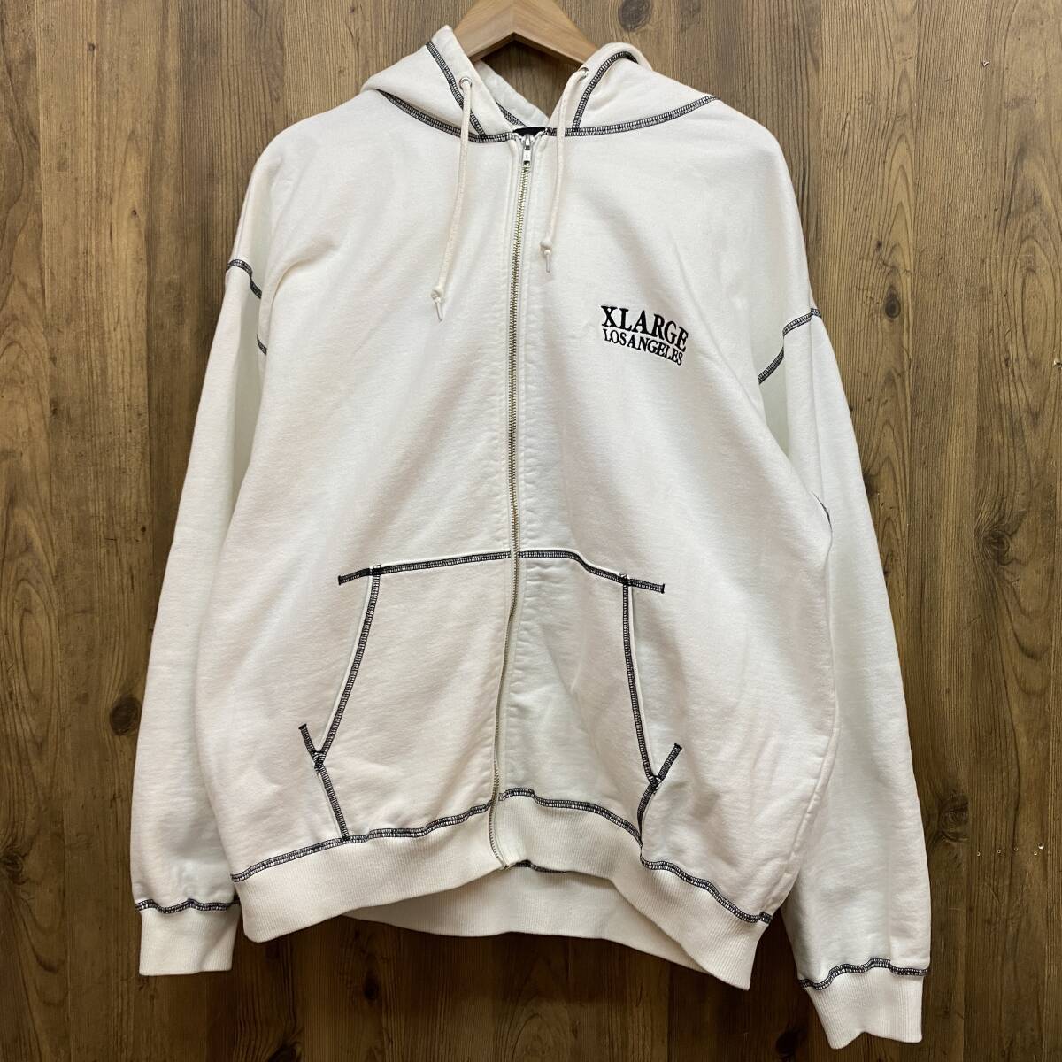 tu134 X-LARGE エクストララージ コントラスト ステッチ ジップアップフーディット スウェットシャツ パーカー ホワイト XL ※中古拍卖