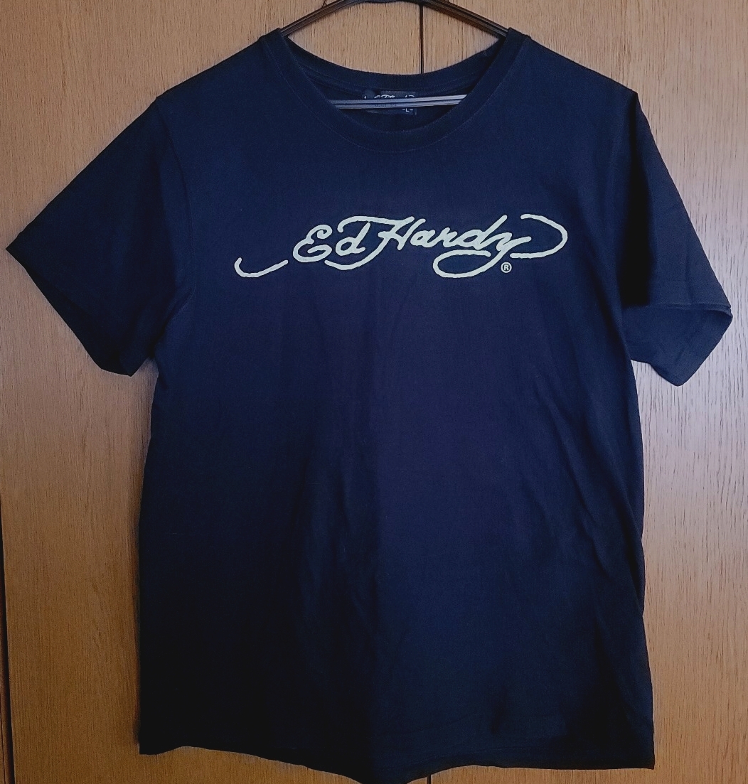 激レア!! Ed Hardy エド・ハーディー Tシャツ LOVE KILLS SLOWLY & DEATH OR GLORY ダブルモチーフ モノトーン Tシャツ Lサイズ拍卖