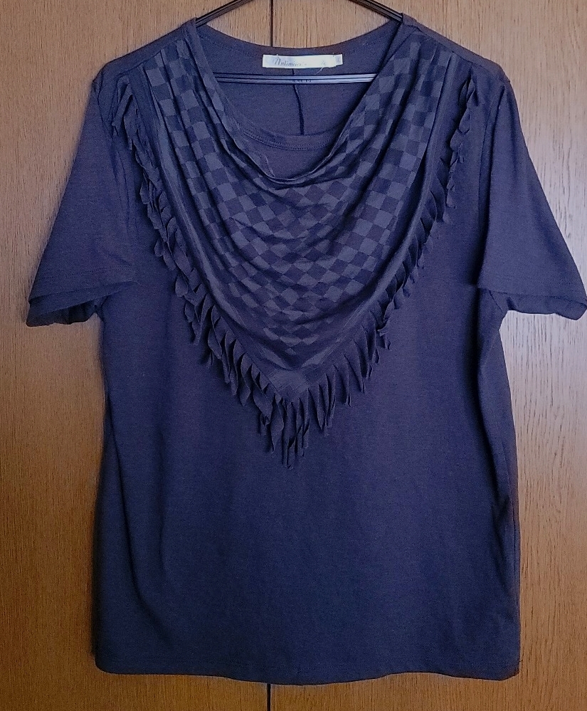 Y2K ヴィンテージ unlimited ability スカーフ風 フリンジTシャツ Lサイズ グレー系 個性派 ユニセックス トップス拍卖