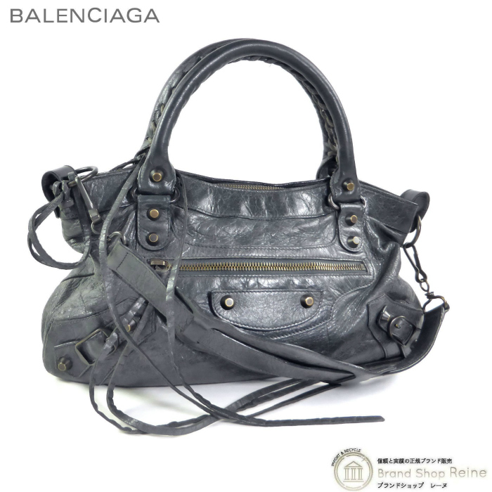 バレンシアガ (BALENCIAGA) ザ・ファースト 2way ハンド ショルダー バッグ ミラーチャーム付き 103208 ダークグレー系(中古)拍卖