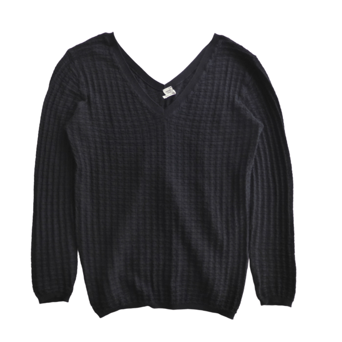 エルメス (HERMES) カシミヤ シルク Vネック ニット ワッフル 長袖 34 ブラック ウェア(中古)拍卖
