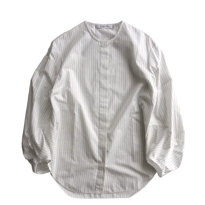 クリスチャンディオール (Christian Dior) ボリュームスリーブ ノーカラー ストライプ シャツ 34 ホワイト 6E21528A1348 ウェア(中古)拍卖