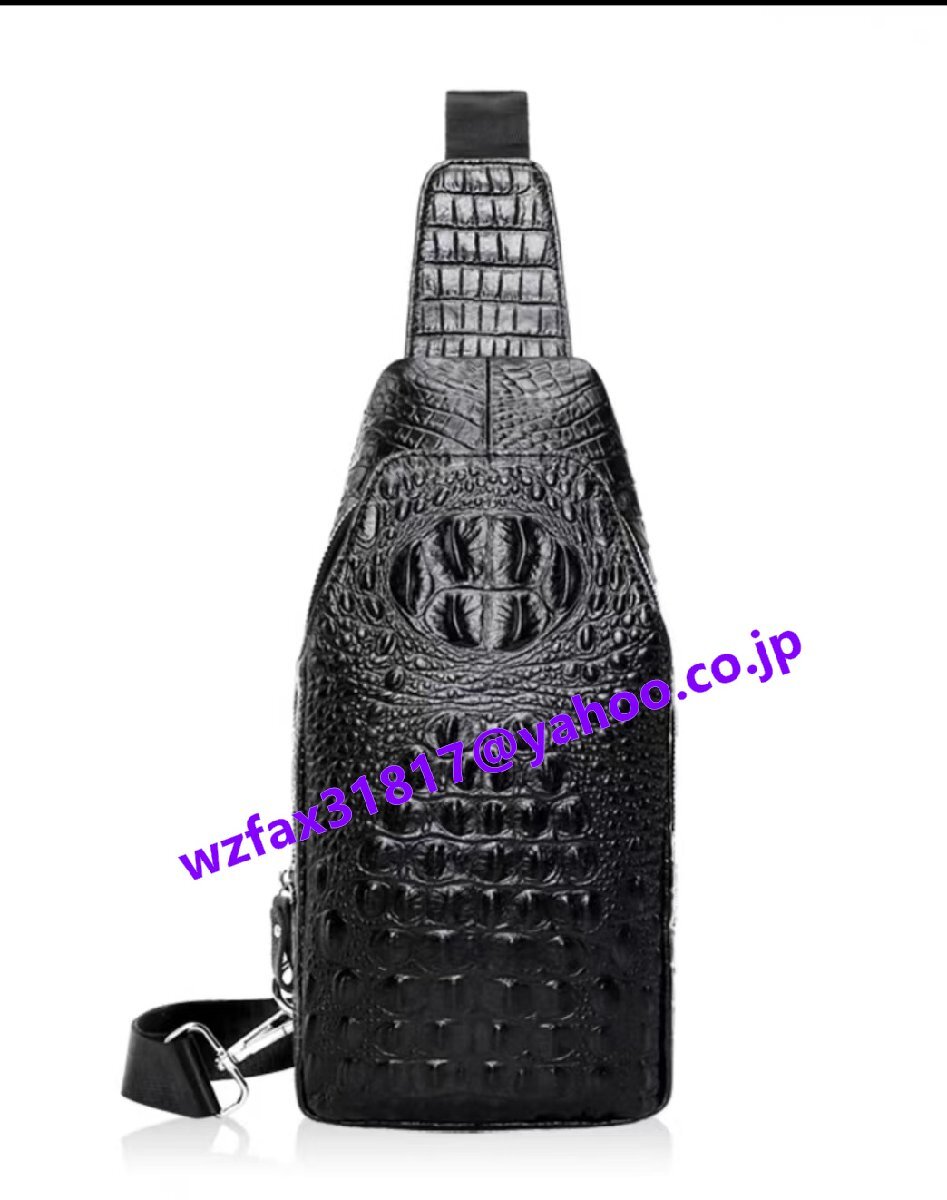 胸包 メンズ 新作 本革 レザー ショルダーバッグ ワニ押し メンズ ショルダーバッグ 甲革 チェストバッグ拍卖