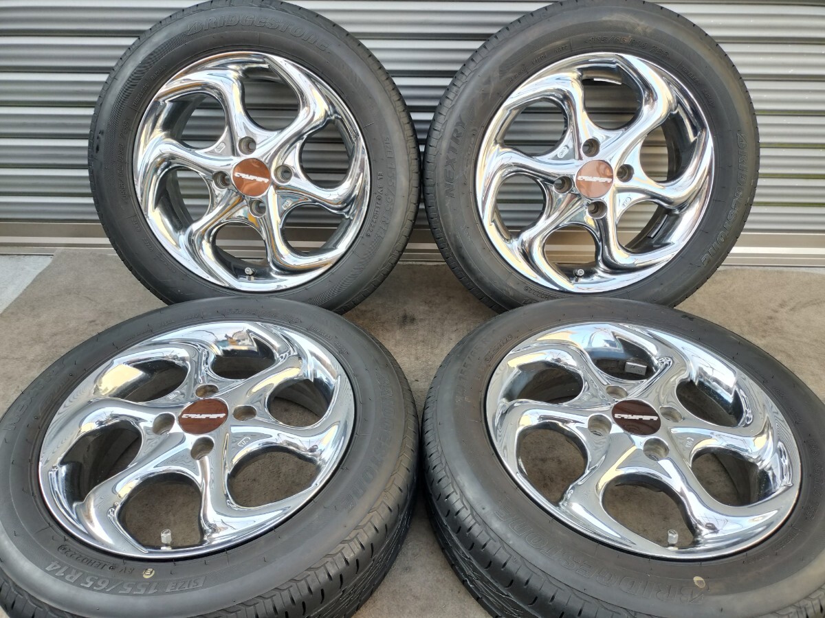 HINODEX シュテルン CRYPER 14インチ 14×5J 4H PCD100 +35 NEXTRY 155/65R14★メッキホイール 美品 4本セット レア 軽自動車全般拍卖