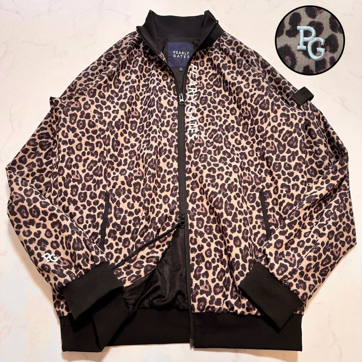未使用級 L位◎PEARLY GATES スニードジャケット Wジップ レオパード 近年ロゴ ヒョウ柄 ダブルジップ ゴルフウェア メンズ パーリーゲイツ拍卖