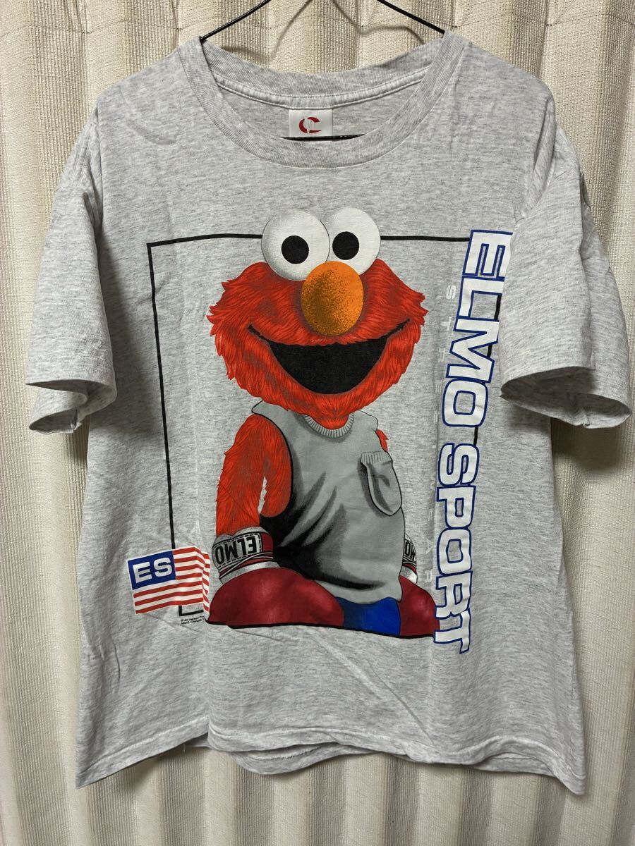 古着 USA製 90s ELMO SPORT Tee CRYSTAL MILLS ボディ HIP HOP rap band Tシャツ サイズL vintage archive セサミストリート キャラクター拍卖