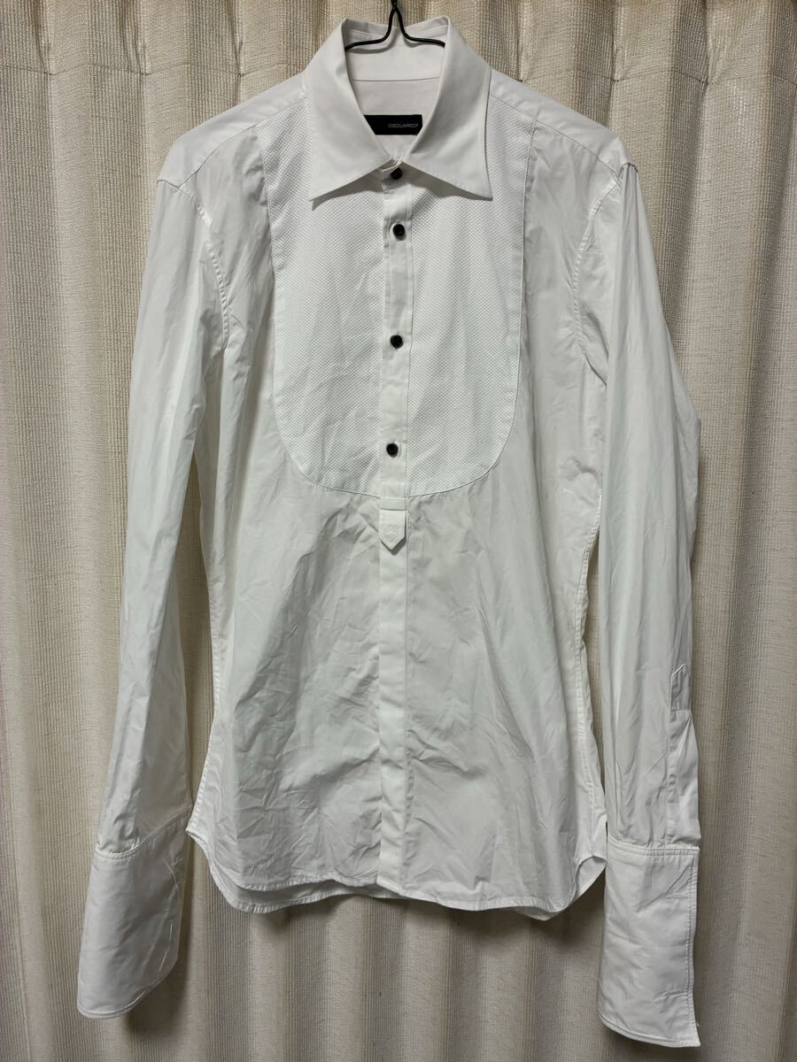 ウェディングにも最適! Dsquared2 ディースクエアード フォーマルカフスシャツ ドレス サイズ48 L MADE IN ITALIY ここのえタグ拍卖