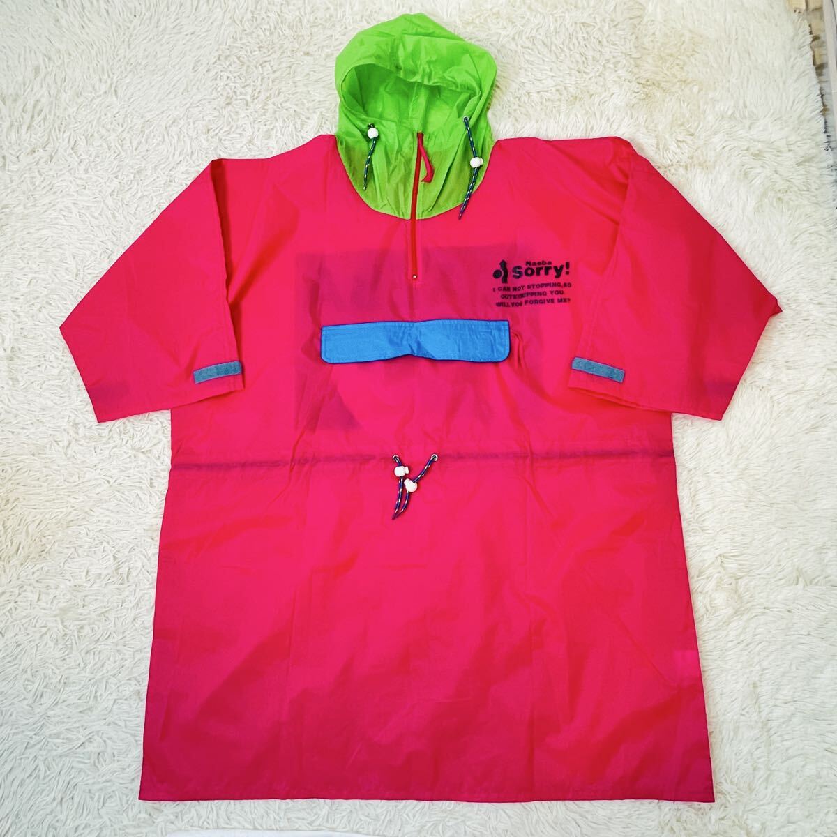 極美品 NAEBA 苗場限定 90s ヴィンテージ ポンチョ ピンク グリーン ネオンカラー レトロ スキーリゾートF YH313拍卖