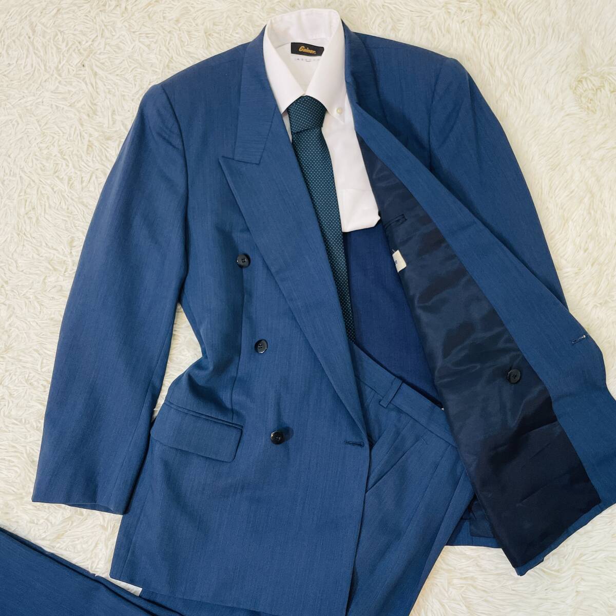 marie claire マリクレール ダブルスーツ セットアップ M ネイビー 日本製 ツータック ビジネスカジュアル YH321拍卖
