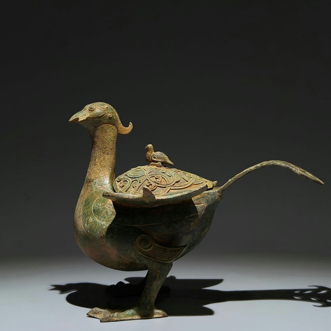 ◆羽彰・古美術◆Y0782漢時代 青銅器 青銅 鳳鳥尊 細密細工★古置物★古賞物★古擺件★蒐集家放出★唐物拍卖