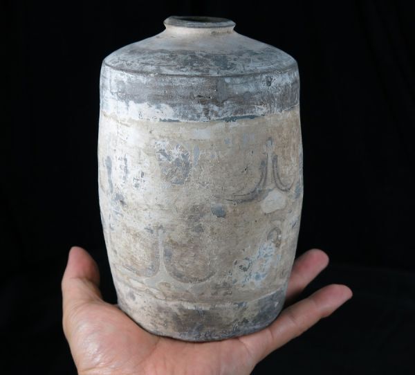 ④e 戦国時代加彩筒形土器 紀元前 遺跡発掘品 中国 陶器/ 副葬品 墳墓 シルクロード 明器 埋蔵文化財 素焼き 洛陽拍卖