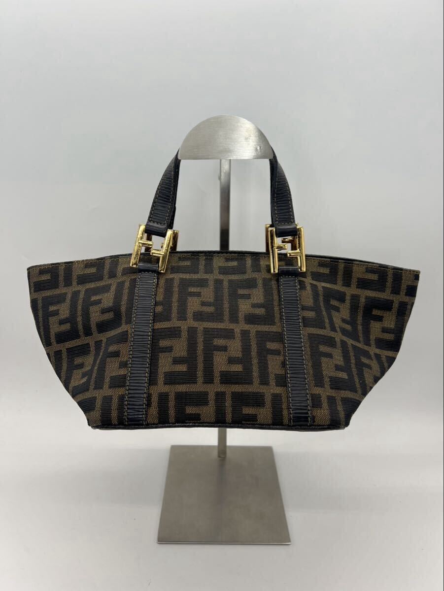 【良品】 FENDI フェンディ ズッカ柄 レザー×キャンバス FF金具 ハンドバッグ P1510拍卖