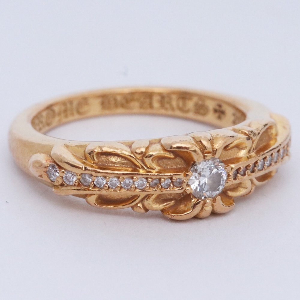 10号 CHROME HEARTS ベイビークラシックフローラルクロスリング 22K パヴェダイヤモンド クロムハーツ PAVE DIA BABY CLASSIC FLORAL CROSS拍卖