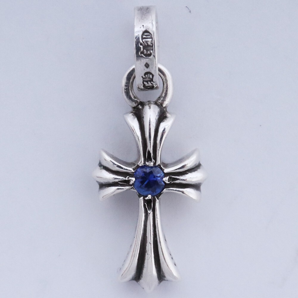 CHROME HEARTS CHクロスベビーファットチャーム with 2P ブルーサファイア クロムハーツ ネックレス トップ ベイビー CRS BBY FAT SAP拍卖