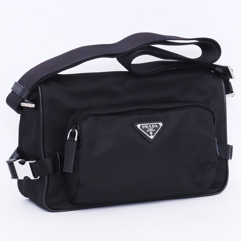 未使用 PRADA Re-Nylon xサフィアーノレザー ショルダーバッグ ブラック 2VH192_2DMG_F0002_V_OOO プラダ リサイクルナイロン バック拍卖