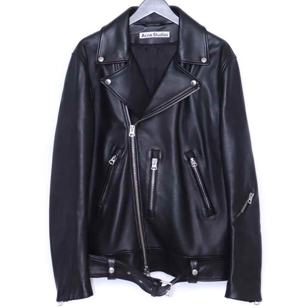 ACNE STUDIOS レザーダブルライダースジャケット サイズ46 ブラック FN-MN-LEAT00014-B70075 アクネストゥディオズ ジップアップバイカー拍卖