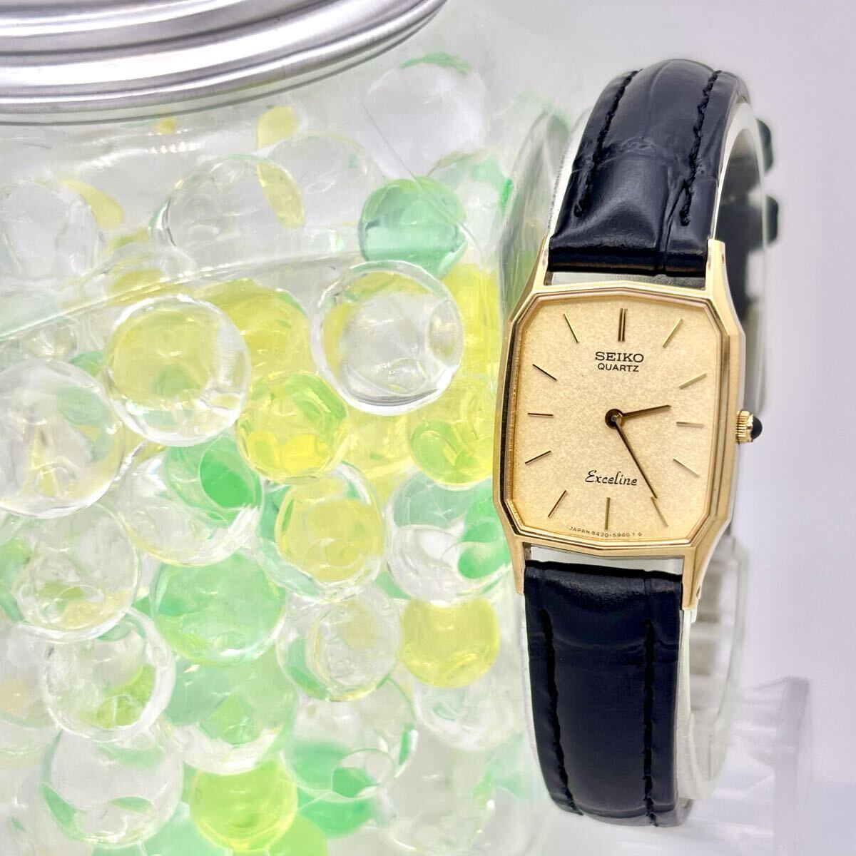 【新品電池】SEIKO セイコー Exceline エクセリーヌ レディース 腕時計 ゴールド ドレス 薄型 オクタゴン 8420-5750 2D0670 新品ベルト拍卖