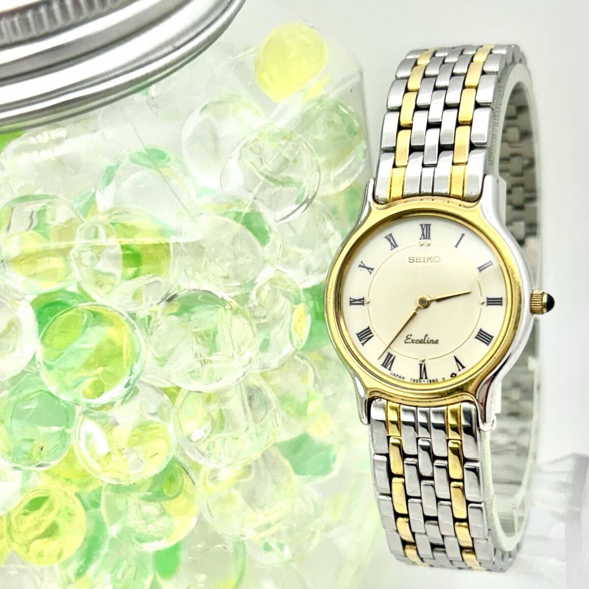 【美品/新品電池】SEIKO セイコー Exceline エクセリーヌ レディース 腕時計 ローマン 7320-0390 014556拍卖