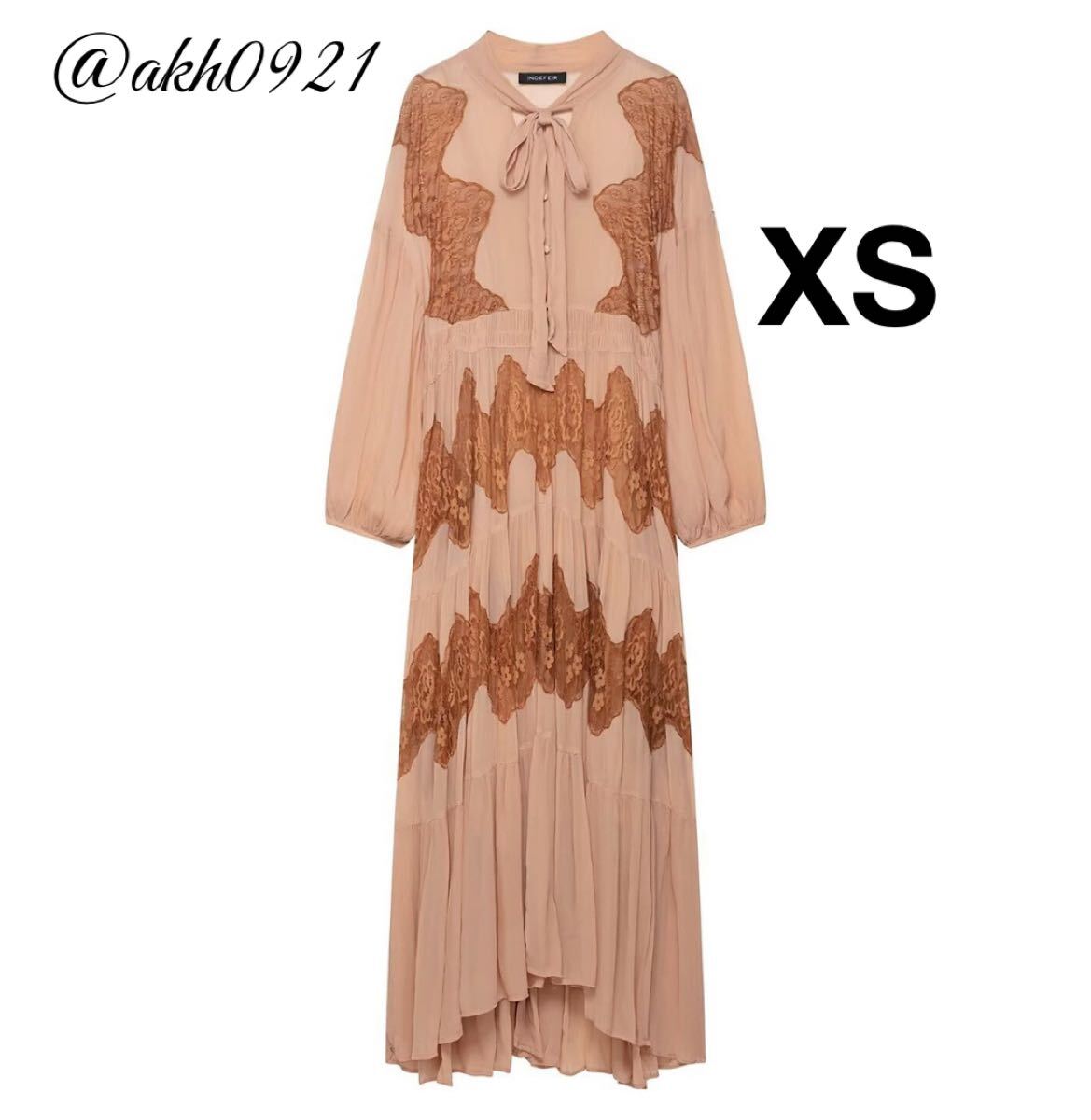 新品未使用★2025 秋新作★vintage ヴィンテージ レトロ レース ボウタイ ロング ワンピース ドレス XSサイズ レディース★ZARA 好きな方に拍卖