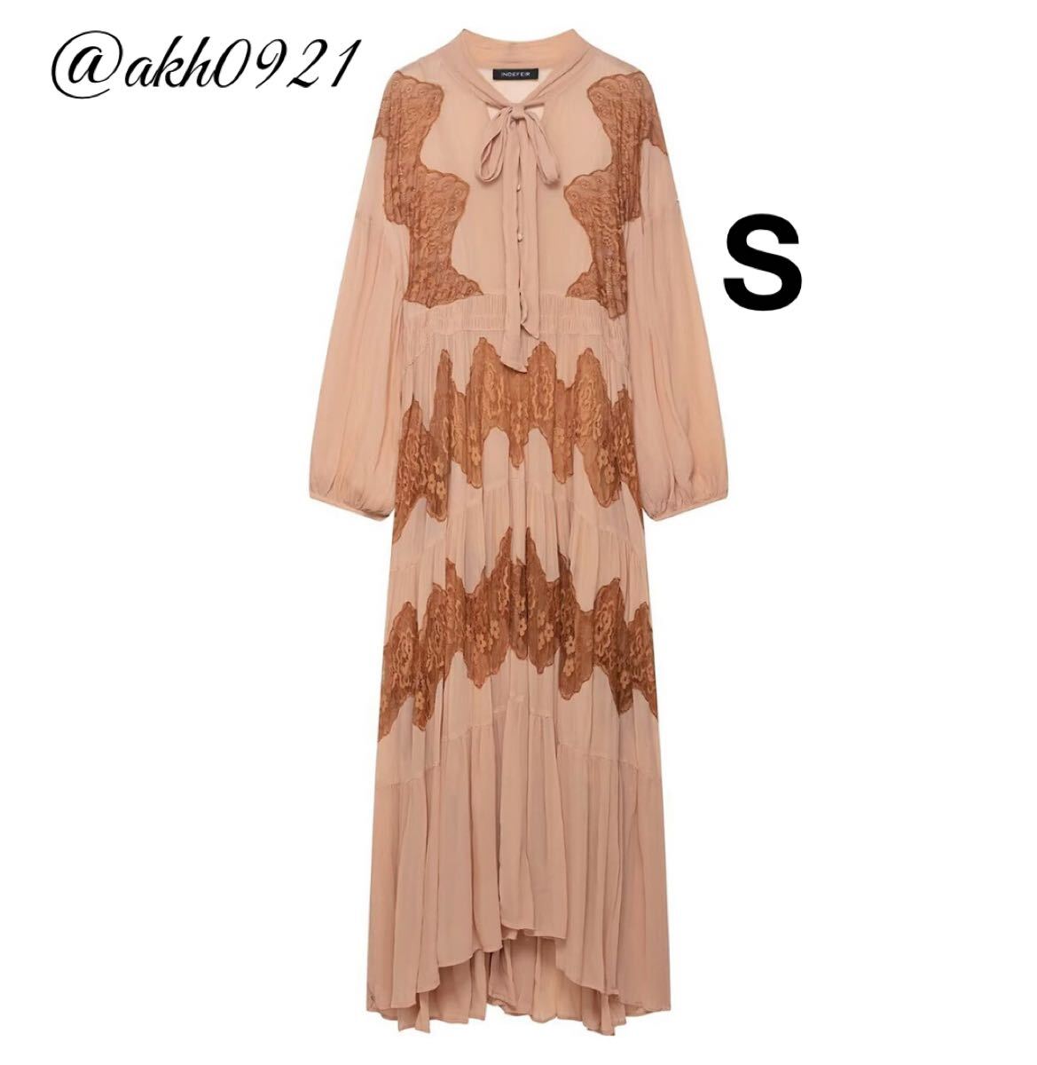 新品未使用★2025 秋新作★vintage ヴィンテージ レトロ レース ボウタイ ロング ワンピース ドレス Sサイズ レディース★ZARA 好きな方に拍卖