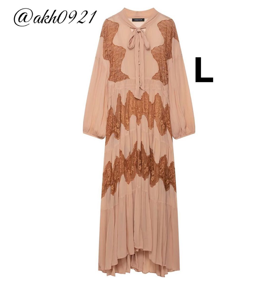 新品未使用★2025 秋新作★vintage ヴィンテージ レトロ レース ボウタイ ロング ワンピース ドレス Lサイズ レディース★ZARA 好きな方に拍卖