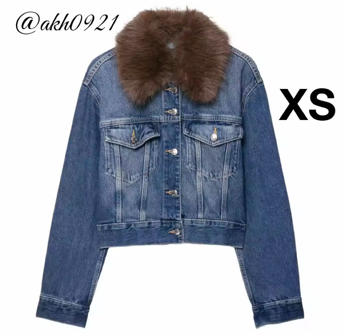 新品未使用★秋新作★vintage ヴィンテージ レトロ ファー 襟 デニム ジャケット Gジャン アウター XSサイズ レディース★ZARA 好きな方に拍卖