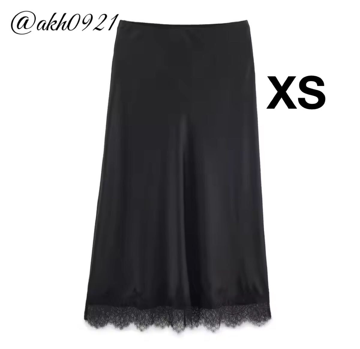 新品未使用★2025 秋新作★vintage ヴィンテージ レトロ black サテン レース スカート ボトムス XSサイズ レディース★ZARA 好きな方に拍卖