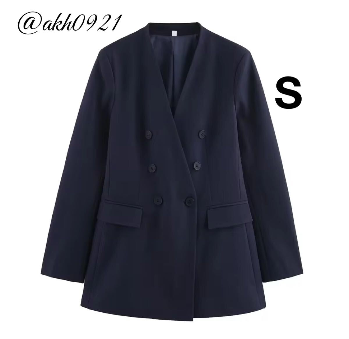 新品★秋新作★vintage ヴィンテージ レトロ navy ネイビー ダブル テーラードジャケット アウター Sサイズ レディース★ZARA 好きな方に拍卖