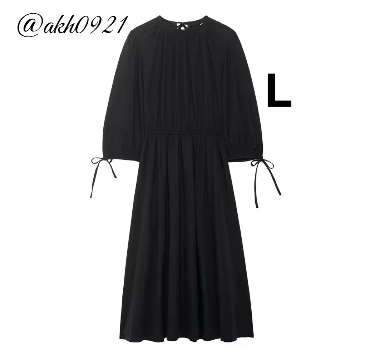 新品未使用★2025 秋新作★vintage ヴィンテージ レトロ black スリーブ リボン ロング ワンピース Lサイズ レディース★ZARA 好きな方に拍卖