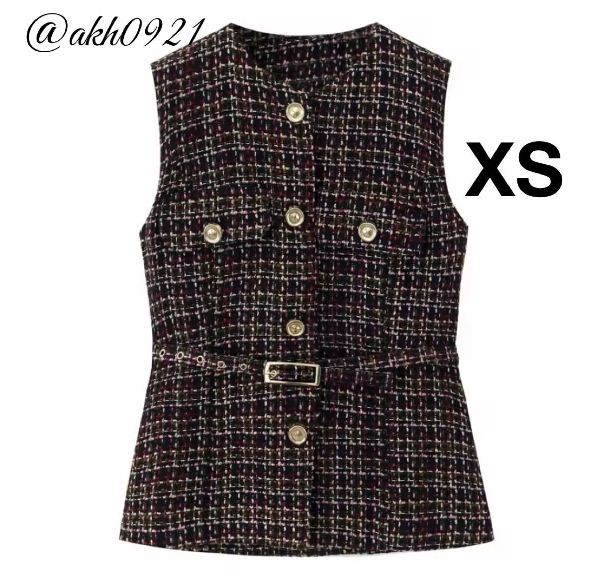 新品未使用★2025 A/W 秋新作★vintage ヴィンテージ レトロ ツイード ベスト トップス XSサイズ レディース★ZARA 好きな方に拍卖