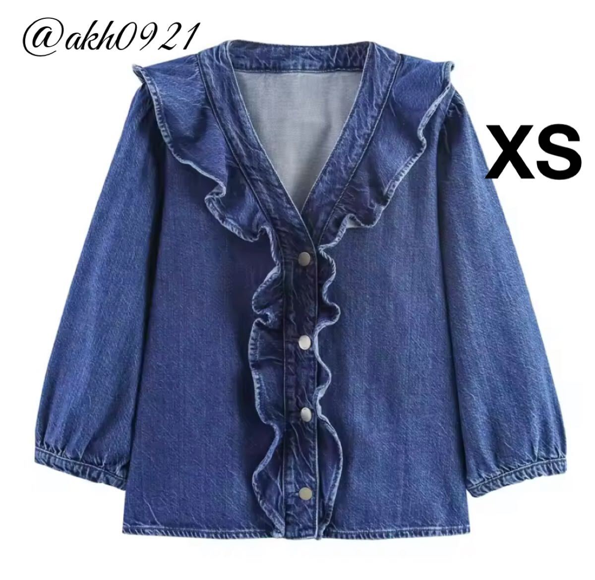 新品未使用★2025 A/W 秋新作★vintage ヴィンテージ レトロ フリル デニム ブラウス トップス XSサイズ レディース★ZARA 好きな方に拍卖