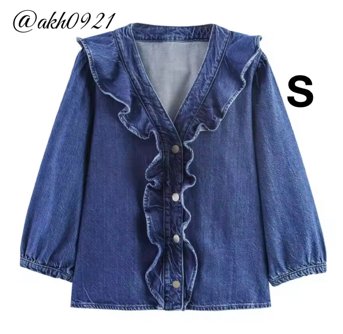 新品未使用★2025 A/W 秋新作★vintage ヴィンテージ レトロ フリル デニム ブラウス トップス Sサイズ レディース★ZARA 好きな方に拍卖