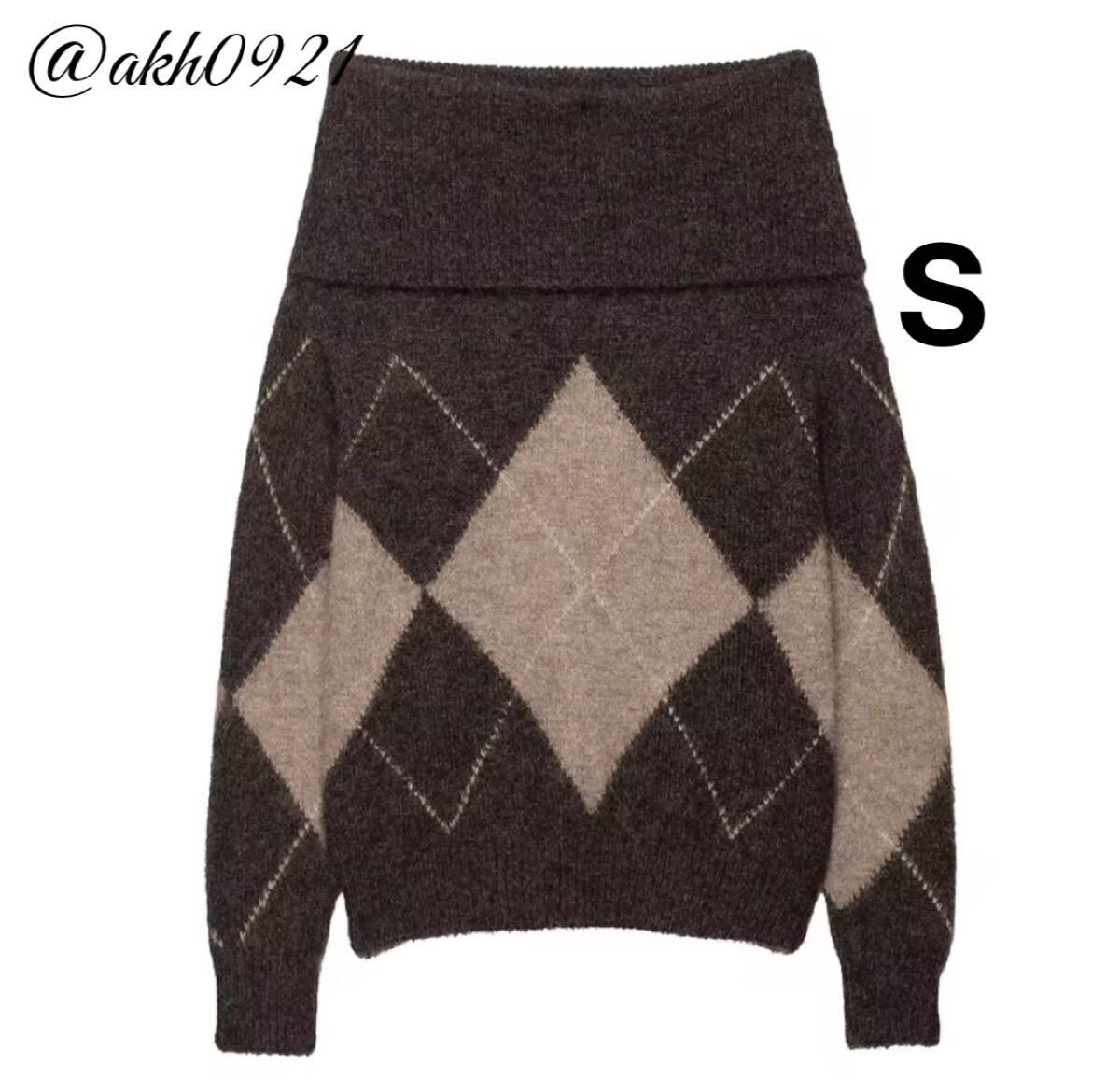 新品★秋新作★vintage ヴィンテージ レトロ アーガイル 柄 オフショル ニット セーター トップス Sサイズ レディース★ZARA 好きな方に拍卖