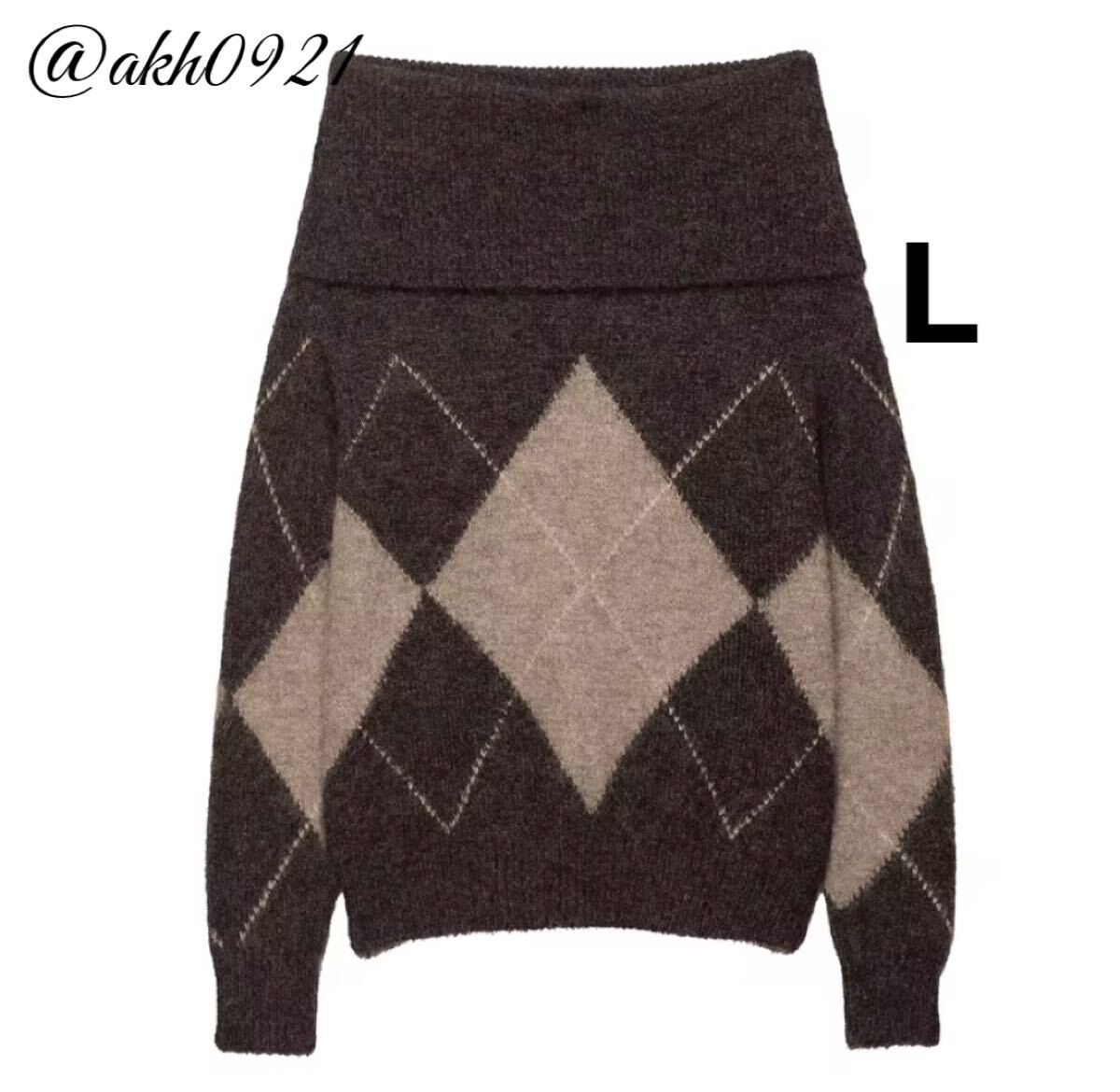 新品★秋新作★vintage ヴィンテージ レトロ アーガイル 柄 オフショル ニット セーター トップス Lサイズ レディース★ZARA 好きな方に拍卖
