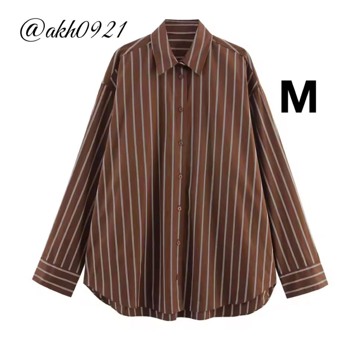 新品未使用★秋新作★vintage ヴィンテージ レトロ brown ストライプ 柄 シャツ ブラウス トップス Mサイズ レディース★ZARA 好きな方に拍卖