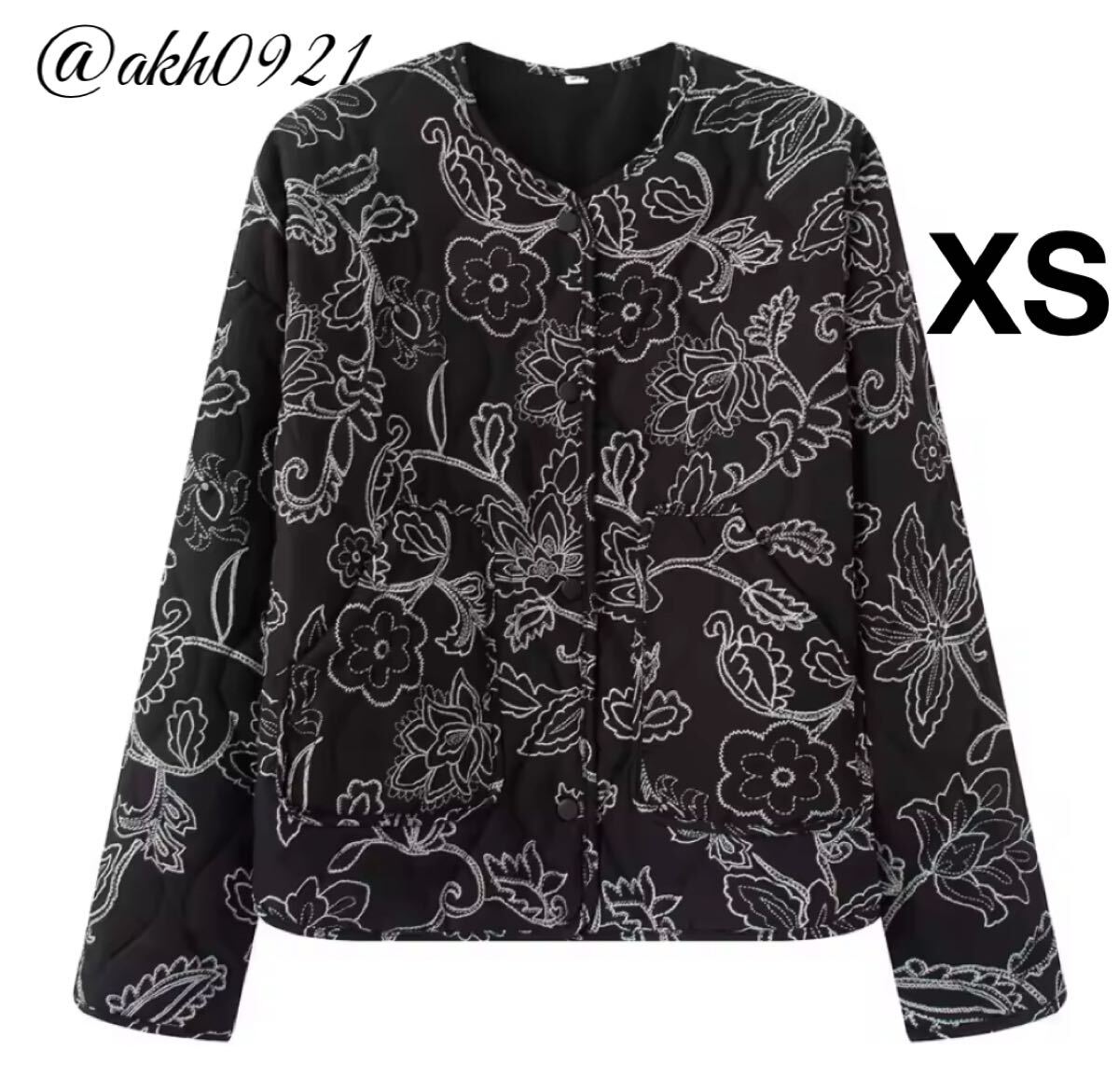 新品未使用★2025 A/W 秋新作★vintage ヴィンテージ レトロ 柄 black ダウンジャケット アウター XSサイズ レディース★ZARA 好きな方に拍卖