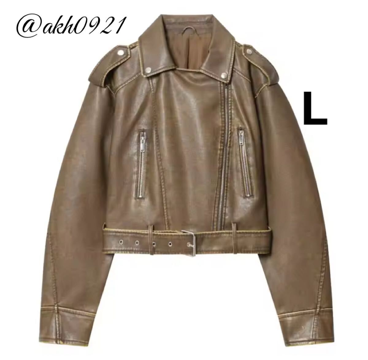 新品未使用★秋新作★vintage ヴィンテージ レトロ フェイクレザー ライダースジャケット アウター Lサイズ レディース★ZARA 好きな方に拍卖