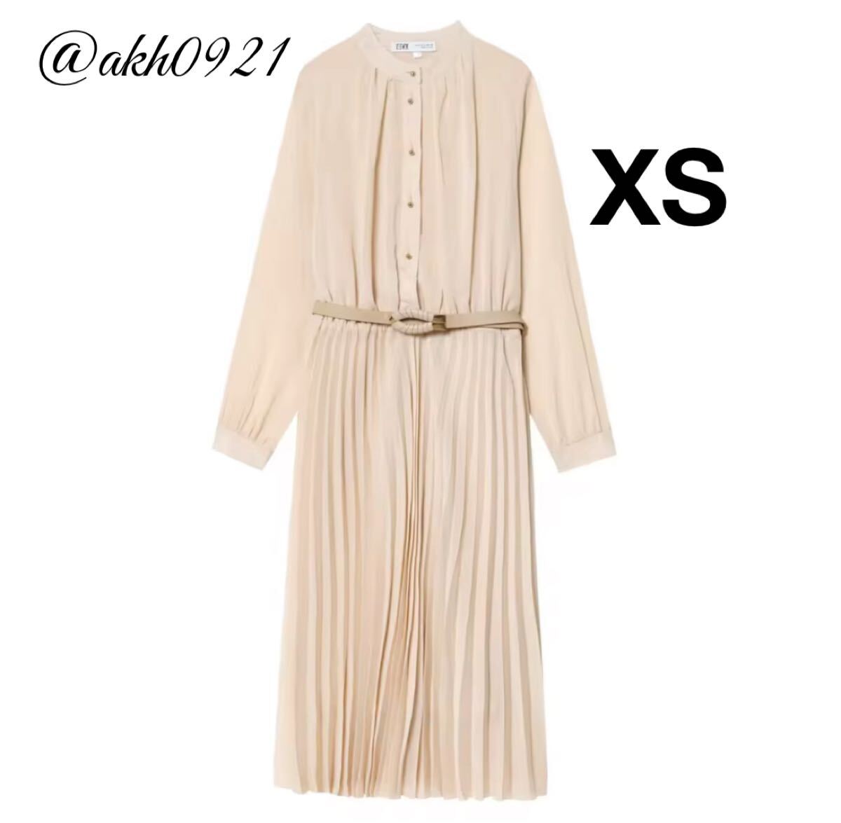 新品未使用★2025 秋新作★vintage ヴィンテージ レトロ ベルト付き プリーツ ロング ワンピース XSサイズ レディース★ZARA 好きな方に拍卖