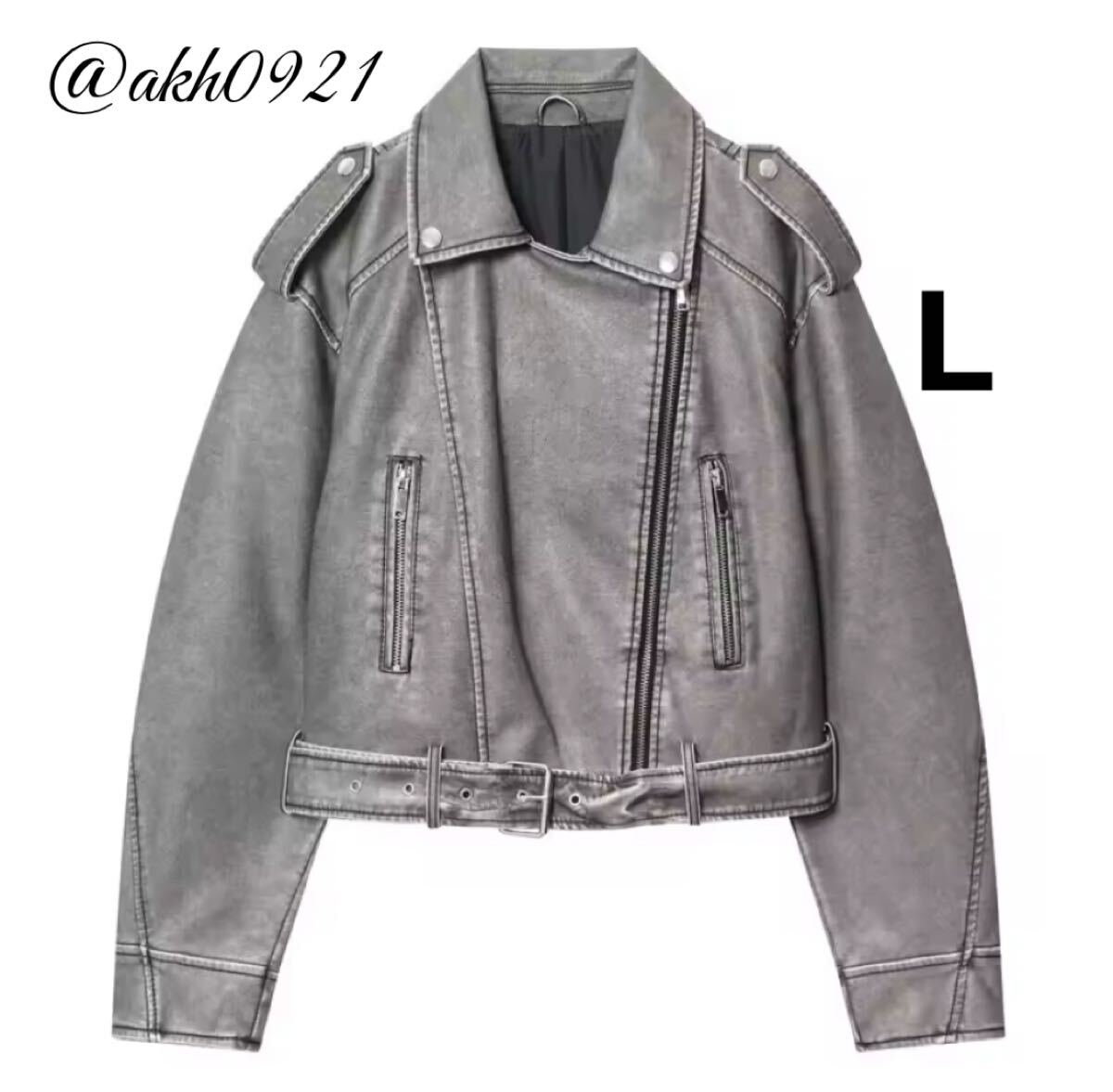 新品★秋新作★vintage ヴィンテージ レトロ gray フェイクレザー ライダースジャケット アウター Lサイズ レディース★ZARA 好きな方に拍卖