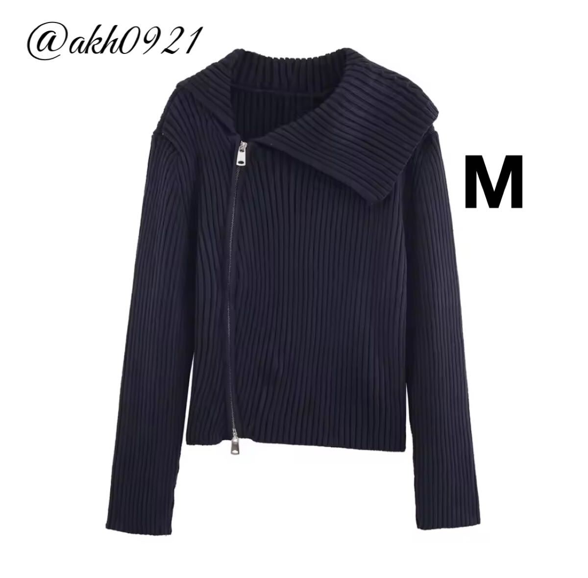 新品未使用★2025 秋新作★vintage ヴィンテージ レトロ navy ジッパー ニット セーター トップス Mサイズ レディース★ZARA 好きな方に拍卖