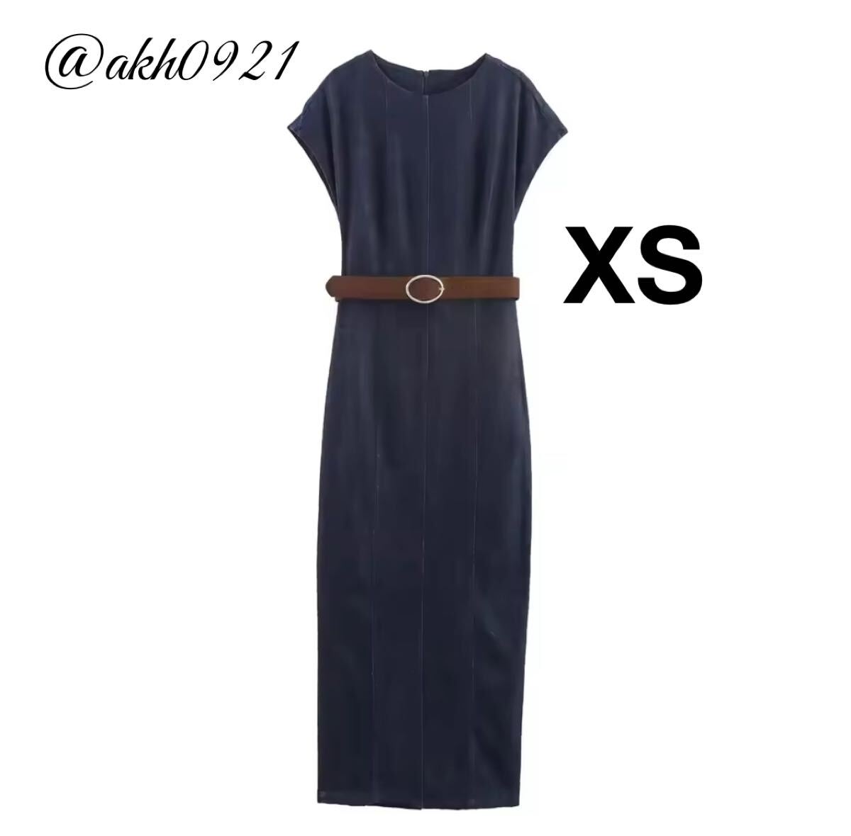 新品未使用★2025 A/W 秋新作★vintage ヴィンテージ レトロ ベルト付き デニム ロング ワンピース XSサイズ レディース★ZARA 好きな方に拍卖