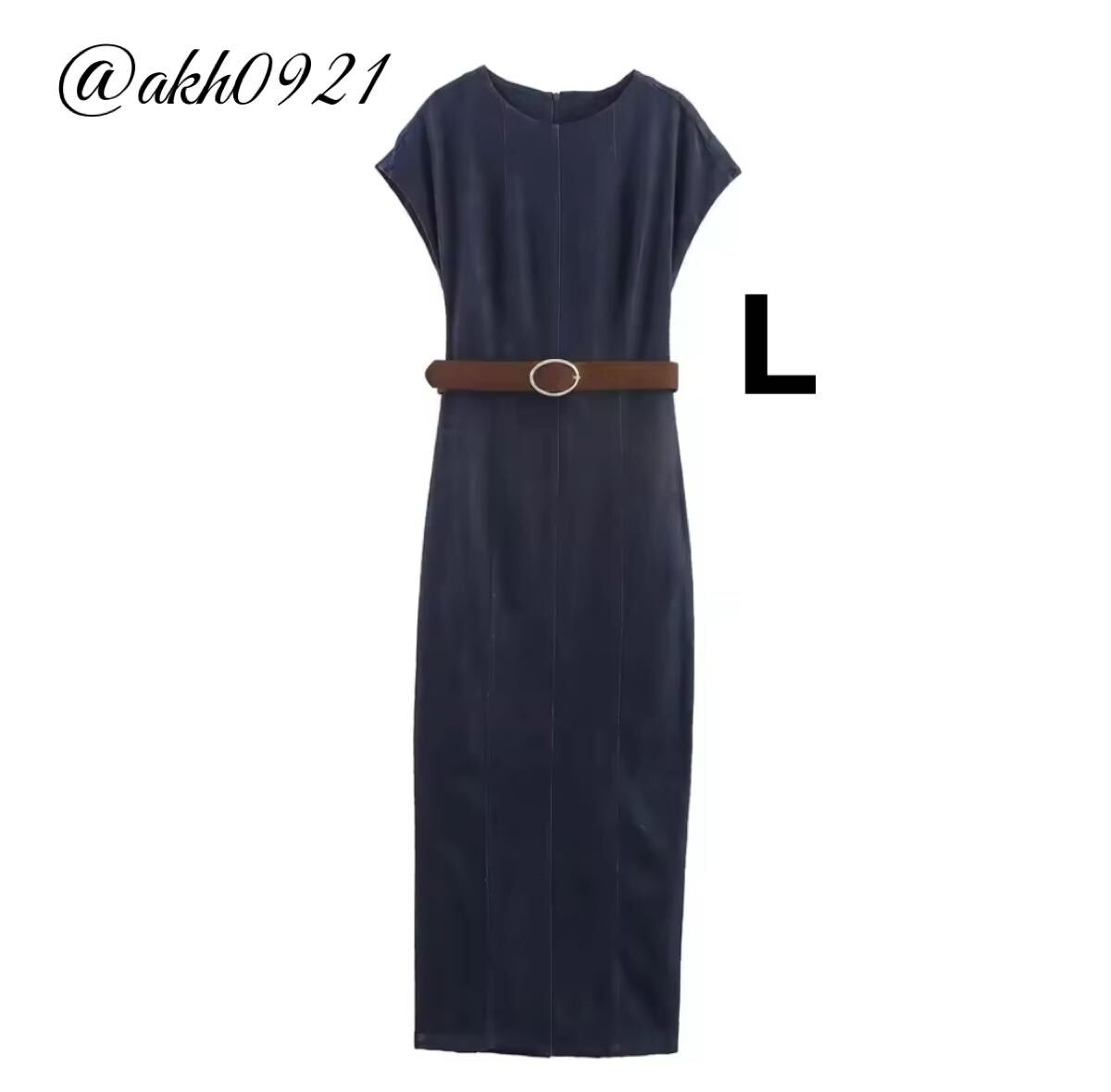 新品未使用★2025 A/W 秋新作★vintage ヴィンテージ レトロ ベルト付き デニム ロング ワンピース Lサイズ レディース★ZARA 好きな方に拍卖