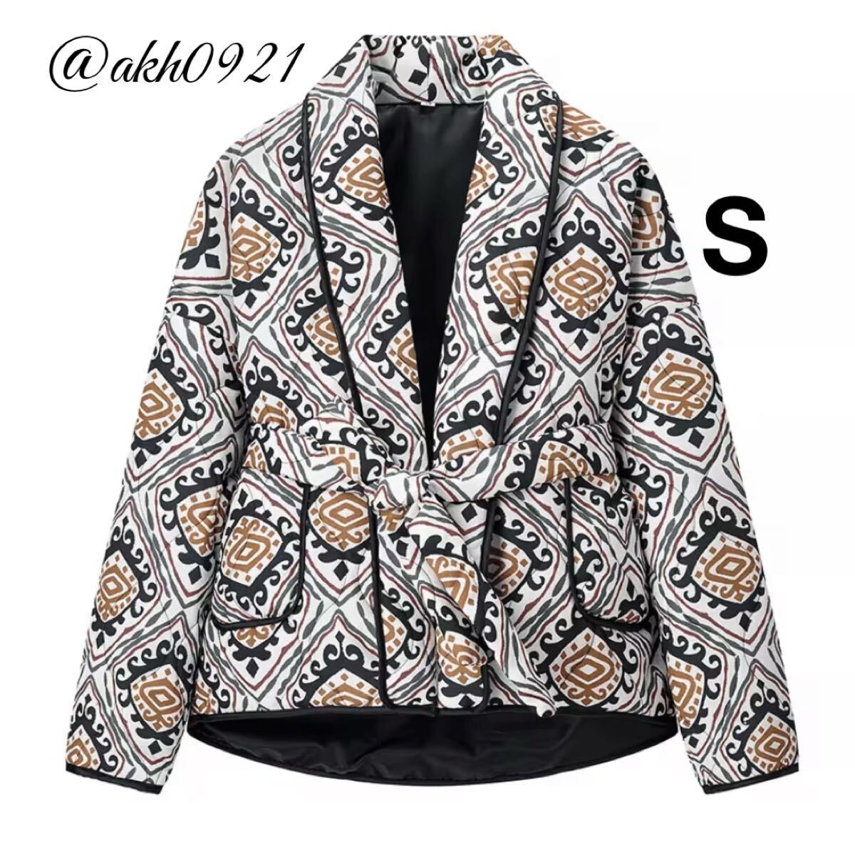 新品未使用★2025 A/W 秋新作★vintage ヴィンテージ レトロ 柄 ダウンジャケット コート アウター Sサイズ レディース★ZARA 好きな方に拍卖